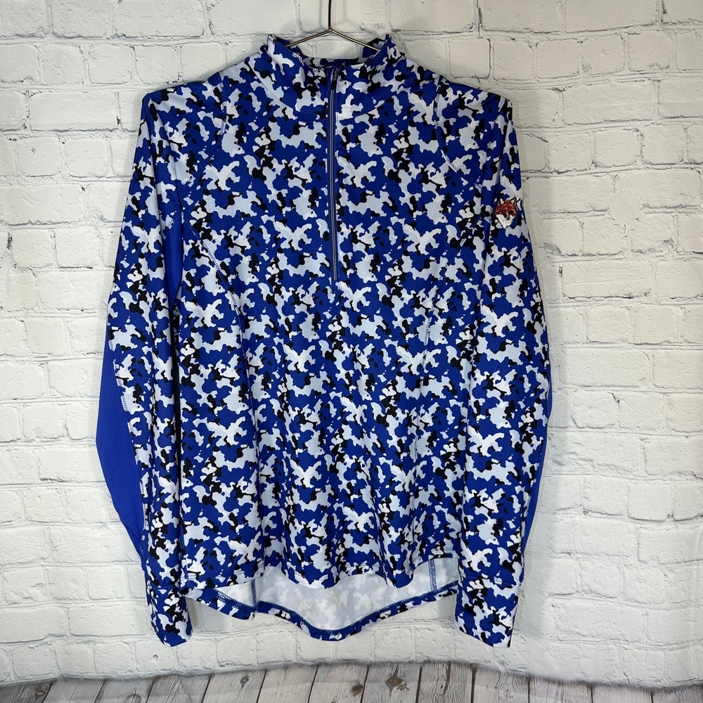 Zero Restriction Womens Blue Camo 1/4 Zip Pullover Thumbhole Fox Logo Size M